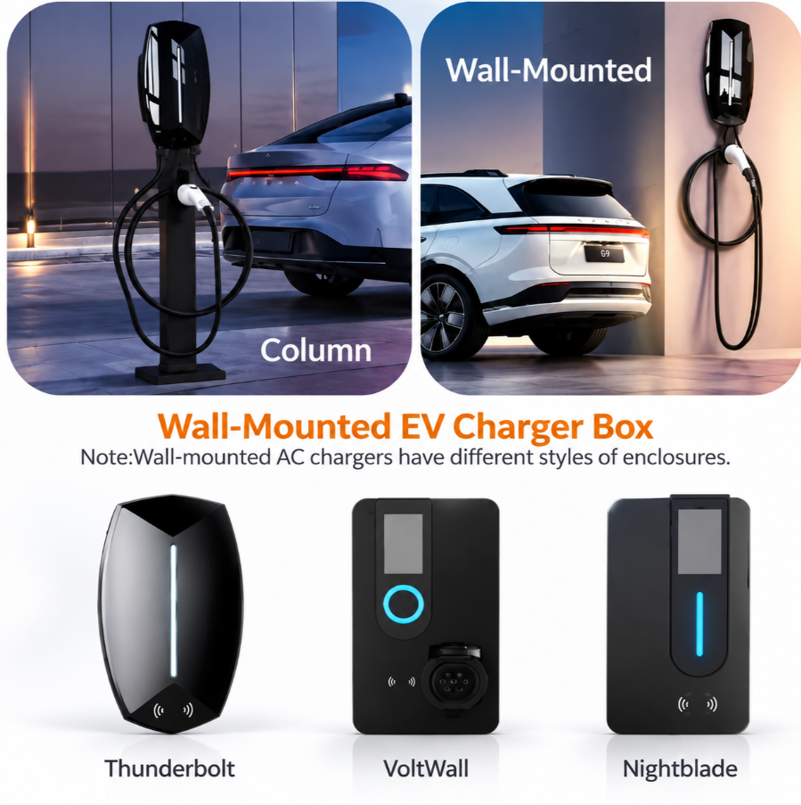 Wall-mounted and column EV charger box options